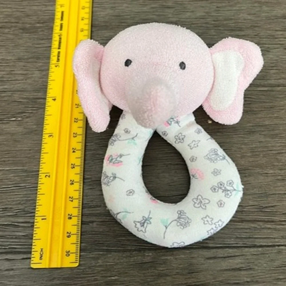Precious First Carters Terrycloth Pink Elephant Ring‎ Rattle Plush